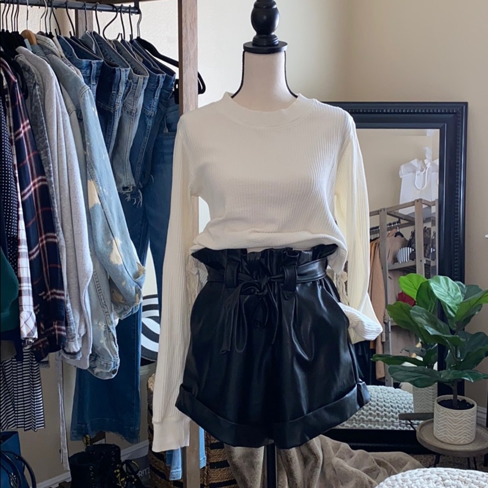 NWT leather paper bag high waist shorts